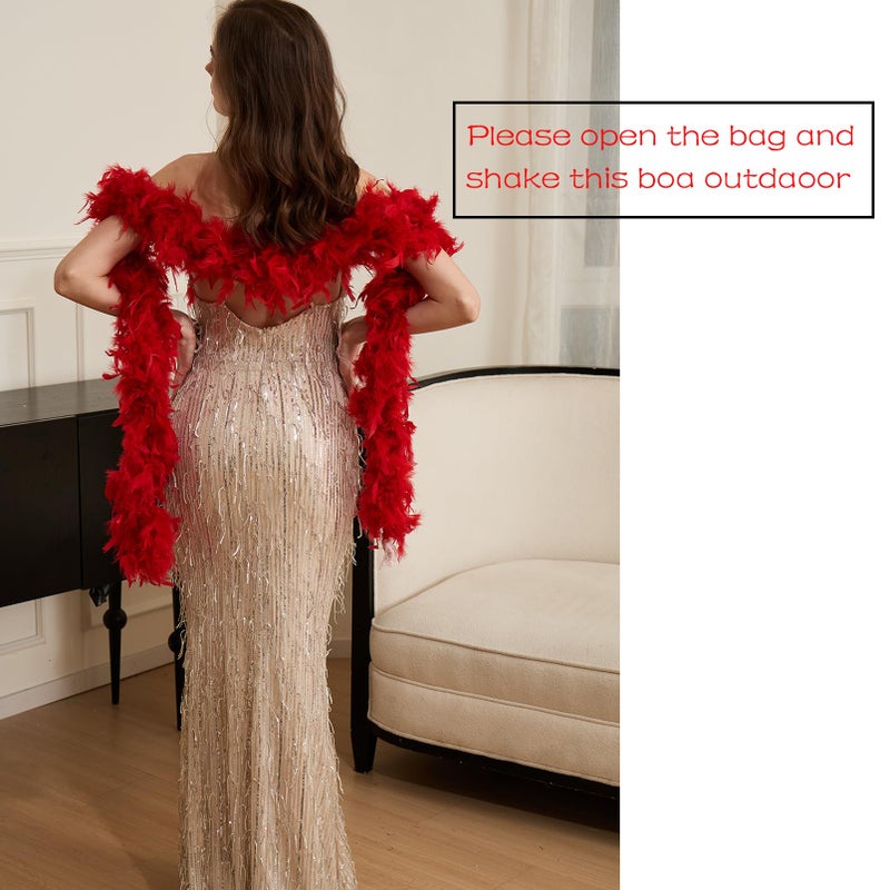 HAPPY FEATHER 2 Yards 80g Turkey Chandelle Feather Boa for DIY Craft,Party Dancing Dress Up, Halloween Decoration-Red - Image 3